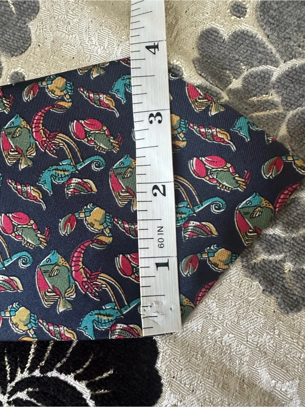 Christian Dior Monsieur Vintage Silk Tie Marine Sea Life Fish Seahorse Lobster